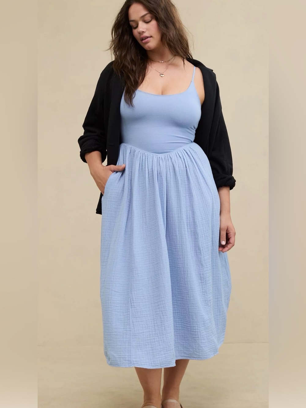 Aerie at the barre drop waist midi dress small sleeveless fit and flare babydoll